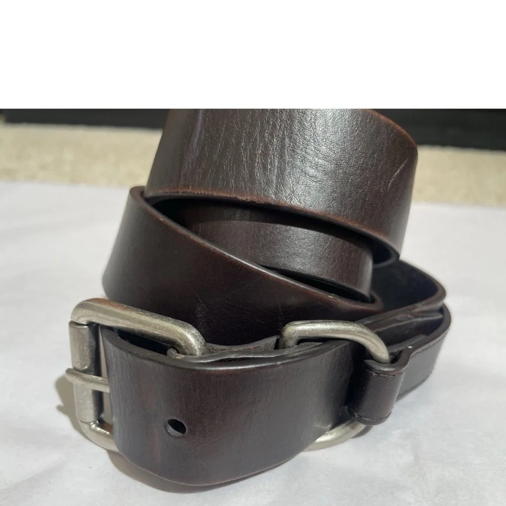 Vintage Italian Leather Double Buckle Belt Chocolate Brown Men’s Sz 38 Edgy Boho